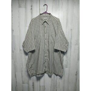 Foxfire Mens Button Up Shirt Green Gray Plaid Short Sleeve Front Pocket 3XT